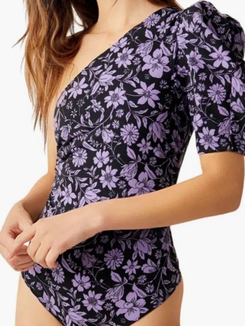 Intimately By Free People Lavender Floral One-Shoulder Bodysuit